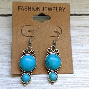 Turquoise Dangle Semiprecious Faux Stone Earrings